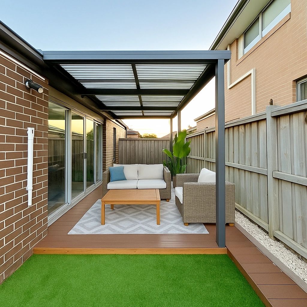 Louvered pergola with outdoor furniture
