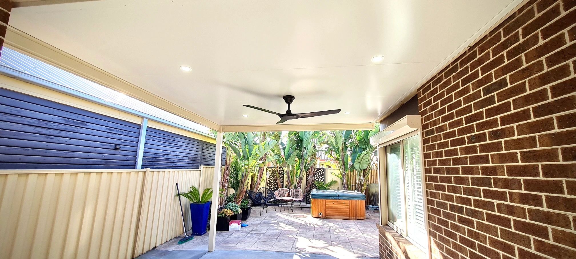 Insulated cooldek verandah interior with ceiling fan
