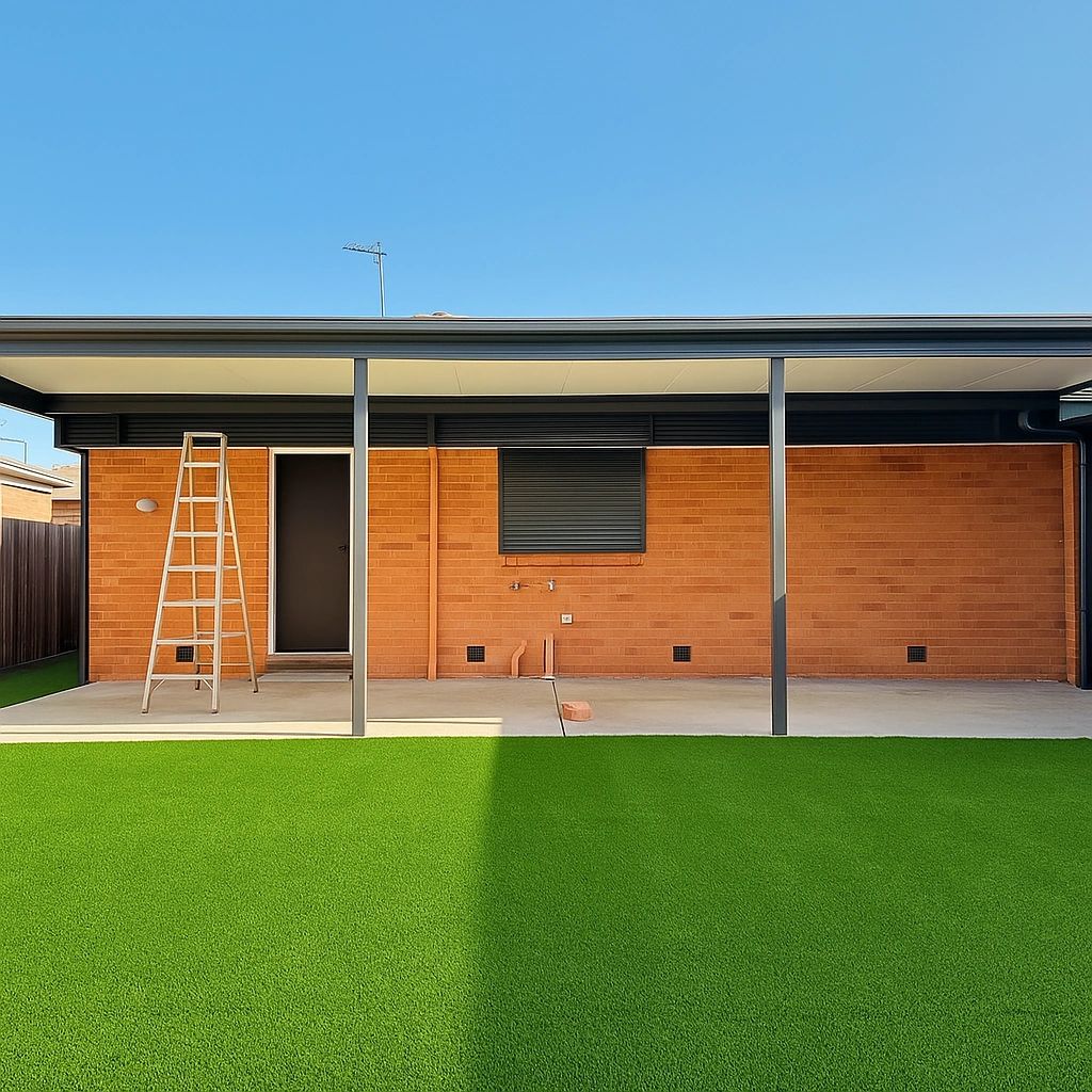 Covered patio with metal columns